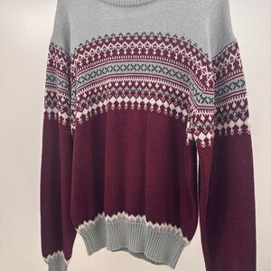 Men's Crewneck Sweater - Burgundy and Gray
